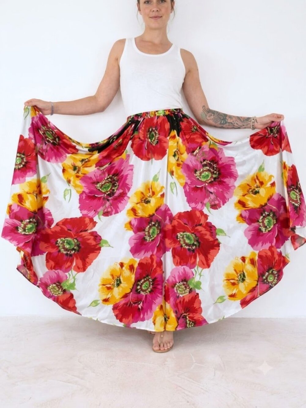 Truly 4 You Maxi Skirt Floral Colorful Elastic Waist Pull On Size Large